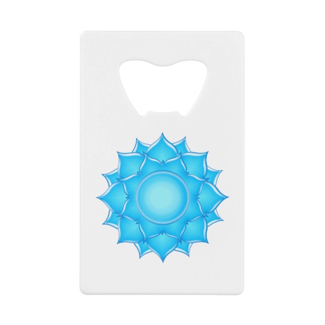 Blue Glass Lotus Flower Drawing Credit Card Bottle Opener (Front)