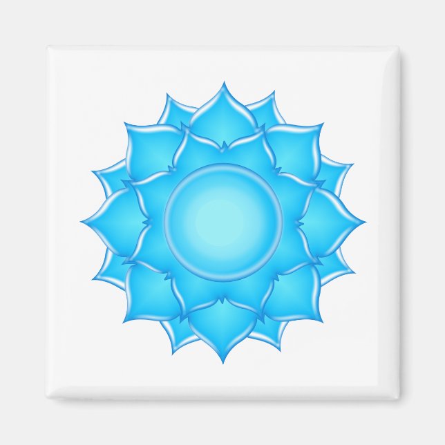 Blue Glass Lotus Flower Drawing Magnet (Front)