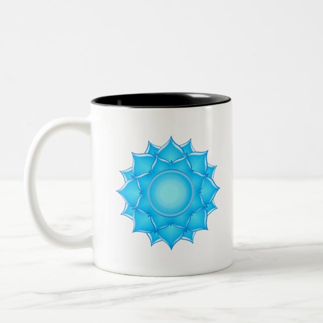Blue Glass Lotus Flower Drawing Two-Tone Coffee Mug (Left)