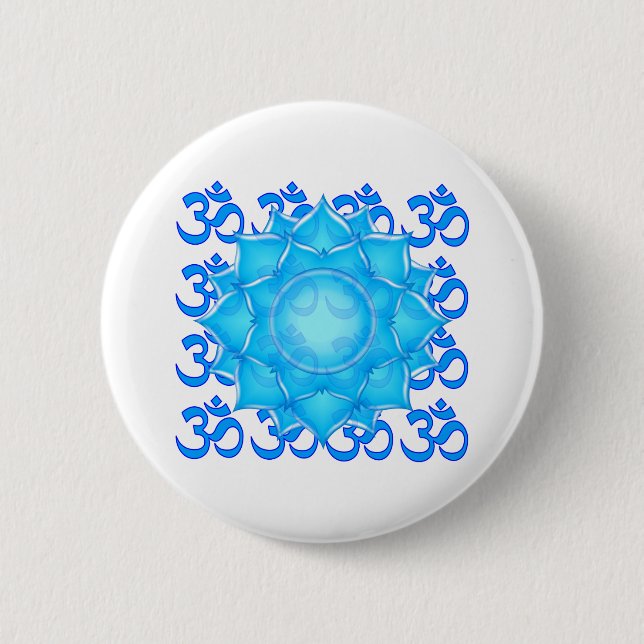 Blue Glass Lotus Flower Drawing With Om Pattern Button (Front)