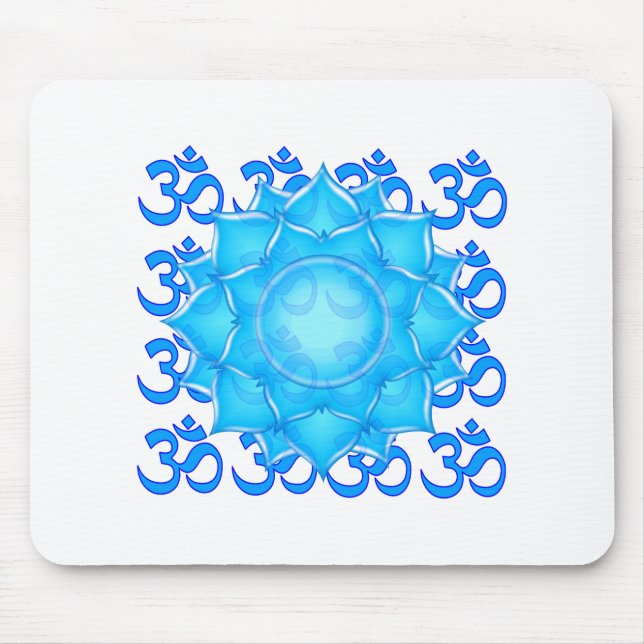 Blue Glass Lotus Flower Drawing With Om Pattern Mouse Pad (Front)