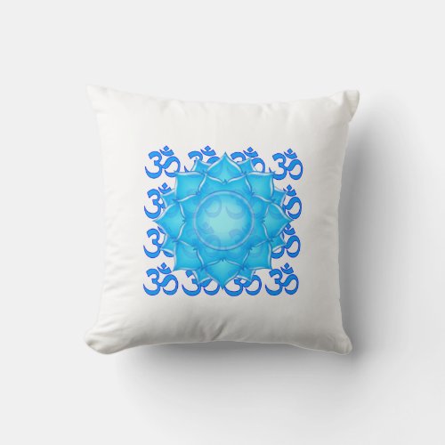 Blue Glass Lotus Flower Drawing With Om Pattern Throw Pillow