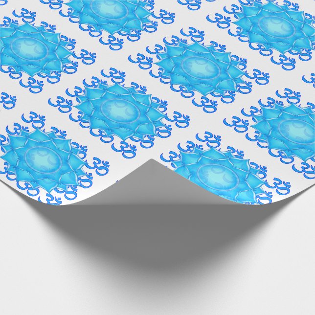 Blue Glass Lotus Flower Drawing With Om Pattern Wrapping Paper (Corner)