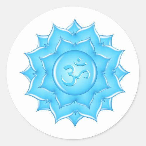 Blue Glass Lotus Flower Om Symbol Drawing Classic Round Sticker