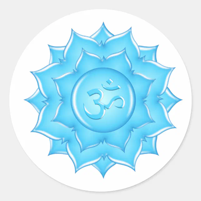 Blue Glass Lotus Flower Om Symbol Drawing Classic Round Sticker | Zazzle