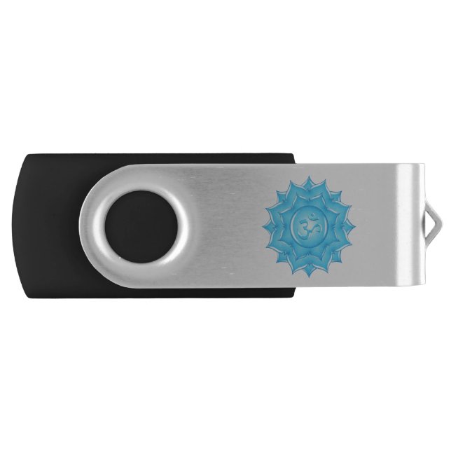 Blue Glass Lotus Flower Om Symbol Drawing Flash Drive (Front)