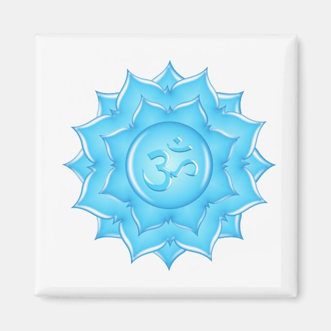 Blue Glass Lotus Flower Om Symbol Drawing Magnet (Front)