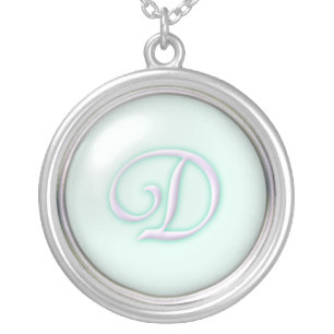 Blue Glass Monogram Necklace - letter D