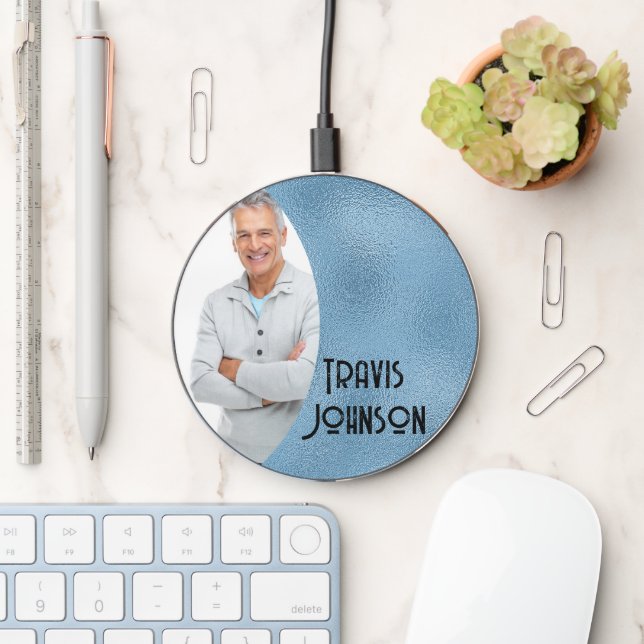 Blue Glass Photo Frame Wireless Charger (Desk)