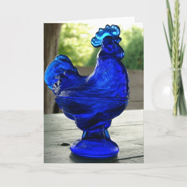 Blue Glass Rooster Card (Front)