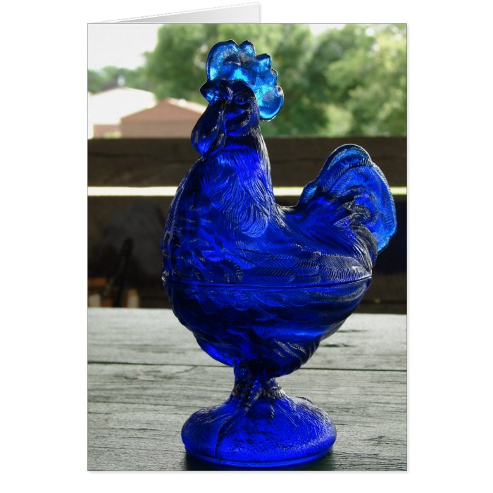 Blue Glass Rooster Greeting Cards