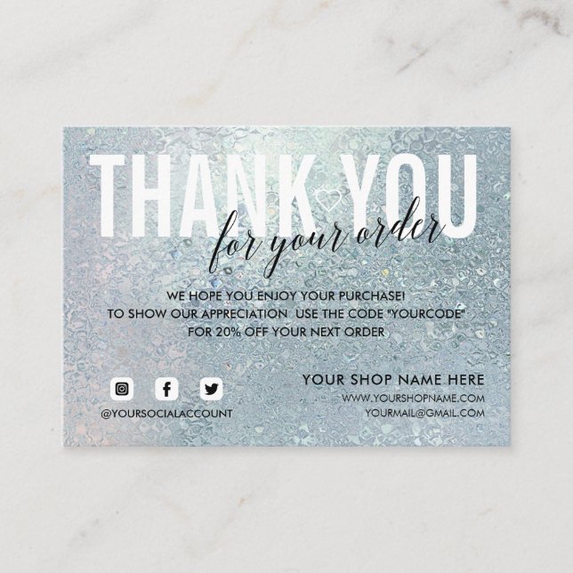 Blue glass THANK YOU FOR YOUR ORDER SOCIAL Enclosure Card (Front)