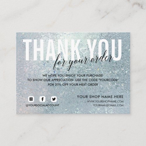 Blue glass THANK YOU FOR YOUR ORDER SOCIAL Enclosure Card