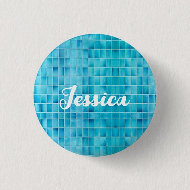 Blue glass tile blocks mosaic glass button (Front)