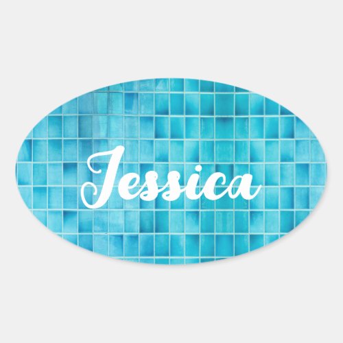 Blue glass tile blocks mosaic glass oval sticker