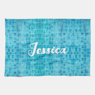 Blue glass tile blocks mosaic kitchen towel