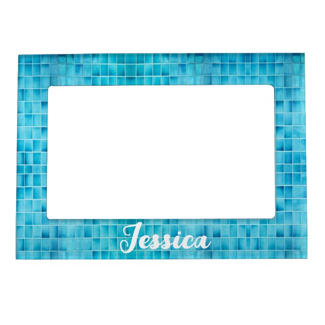 Blue glass tile blocks mosaic magnetic frame (Front)