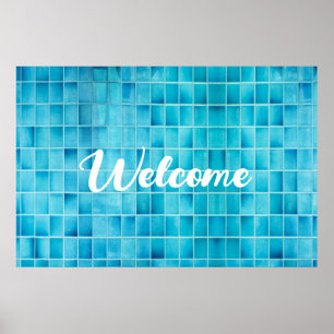 Blue glass tile blocks mosaic poster