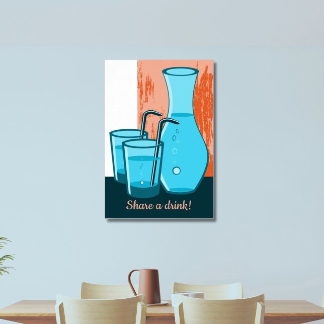 Blue Glasses, Straw & Carafe Share a Drink!  Poster (Share a drink!)