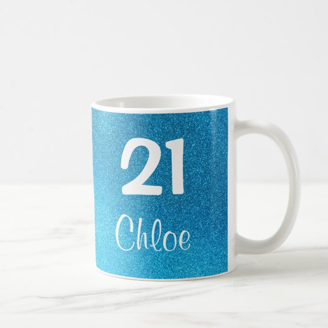 Blue Glitter 21st Birthday Mug (Customizable) (Right)