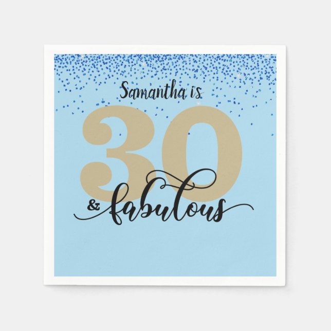 Blue Glitter 30 and Fabulous Birthday Party   Napkins (Front)