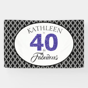 Blue Glitter 40 and Fabulous Custom 40th Birthday Banner