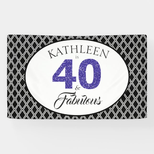 Blue Glitter 40 and Fabulous Custom 40th Birthday Banner (Horizontal)