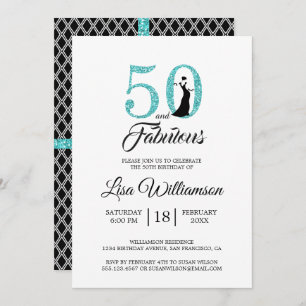 Blue Glitter 50 Fabulous 50th Birthday Party Invitation
