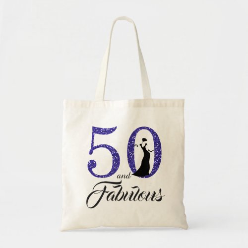 Blue Glitter 50 Fabulous Birthday Party Tote Bag