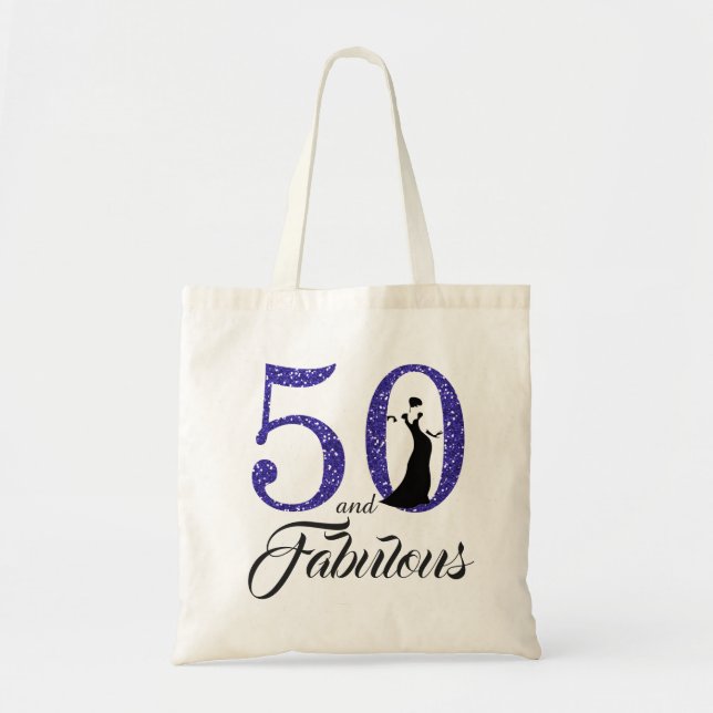 Blue Glitter 50 Fabulous Birthday Party Tote Bag (Front)