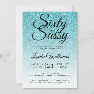 Blue Glitter 60th Birthday Sixty And Sassy Invitation