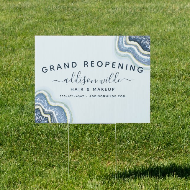 Blue Glitter Agate Geode Luxe Business Sign (Insitu)