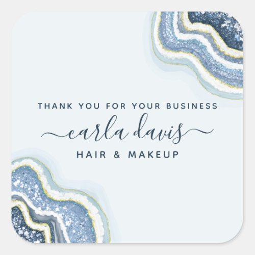 Blue Glitter Agate Geode Luxe Business Thank You Square Sticker