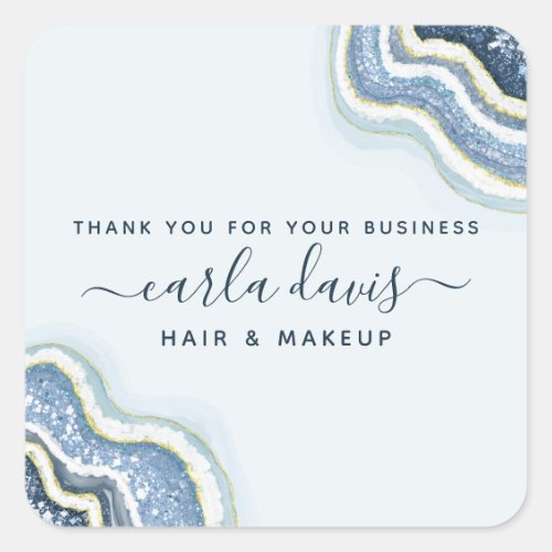 Blue Glitter Agate Geode Luxe Business Thank You Square Sticker