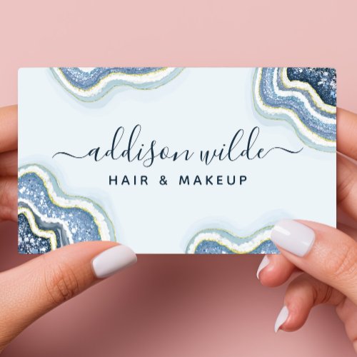 Blue Glitter Agate Geode Luxe Chic Business Card