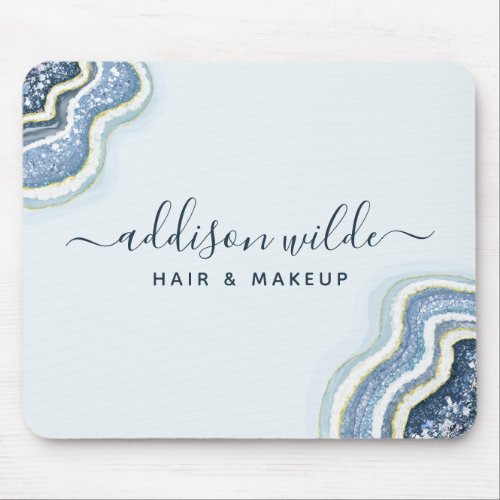 Blue Glitter Agate Geode Luxe Chic Mouse Pad