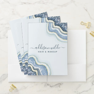Blue Glitter Agate Geode Luxe Chic Pocket Folder