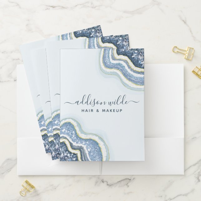 Blue Glitter Agate Geode Luxe Chic Pocket Folder (In Situ)