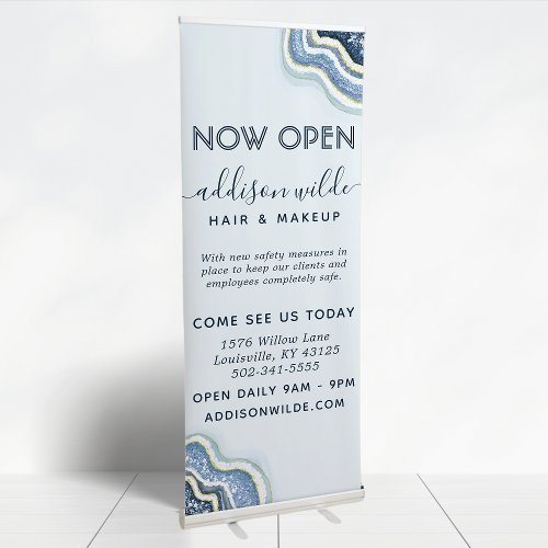 Blue Glitter Agate Geode Luxe Chic Retractable Banner