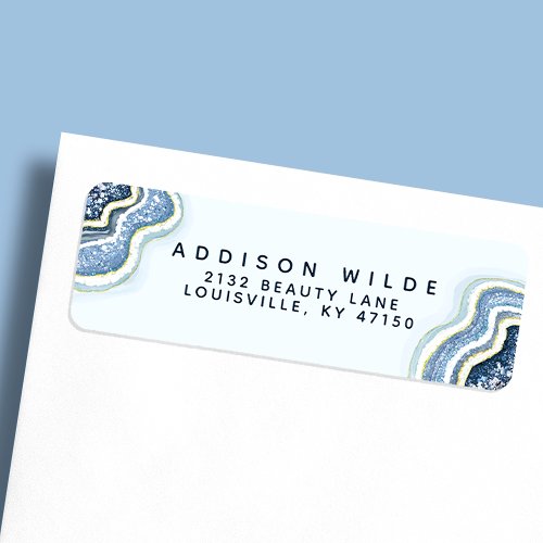 Blue Glitter Agate Geode Luxe Return Address Label