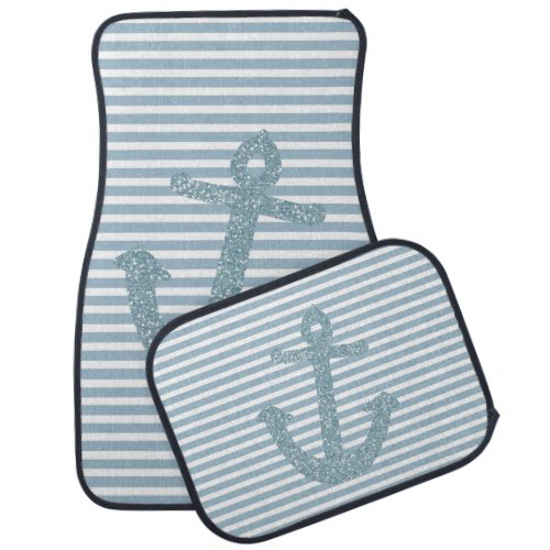 Blue Glitter Anchor Car Mat