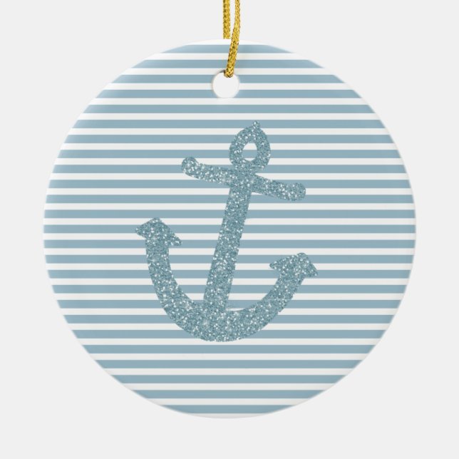 Blue Glitter Anchor Ceramic Ornament (Front)