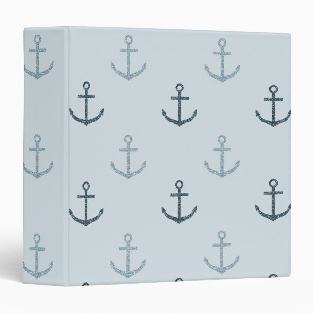 Blue Glitter Anchors 3 Ring Binder (Front/Spine)