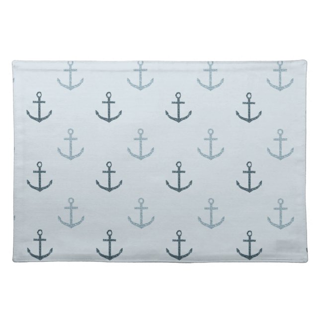 Blue Glitter Anchors Cloth Placemat (Front)