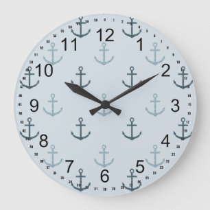 Blue Glitter Anchors Large Clock