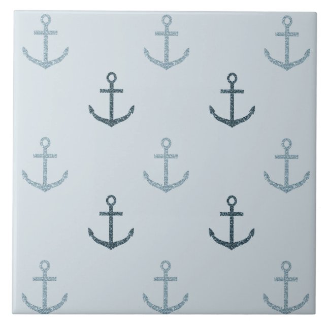 Blue Glitter Anchors Tile (Front)