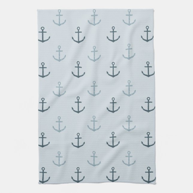 Blue Glitter Anchors Towel (Vertical)