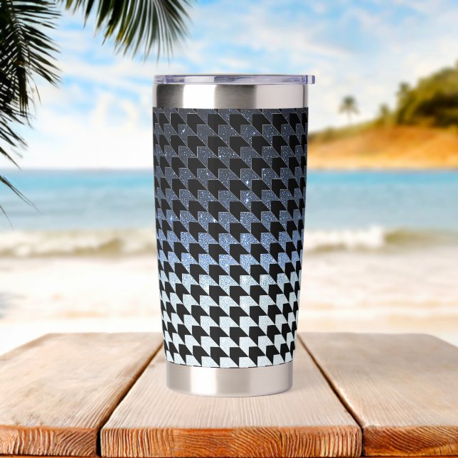 Blue glitter and black houndstooth pattern insulated tumbler (Beach)