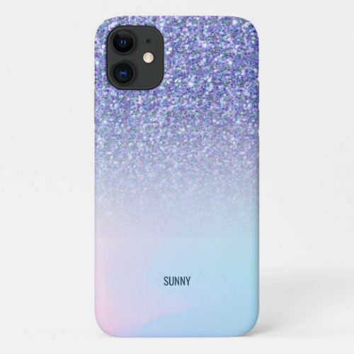 Blue glitter and colorful blurred background iPhone 11 case