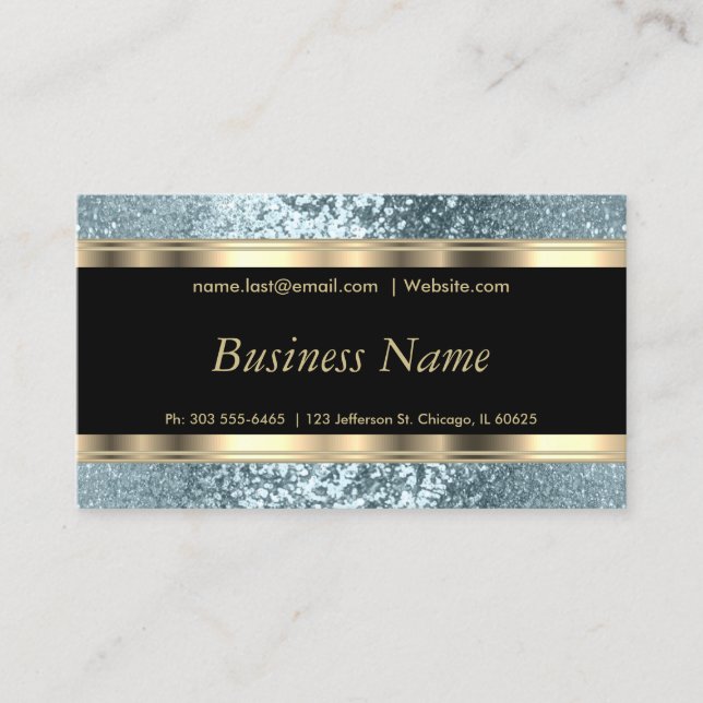 Blue Glitter and Elegant Gold Business Card (Front)